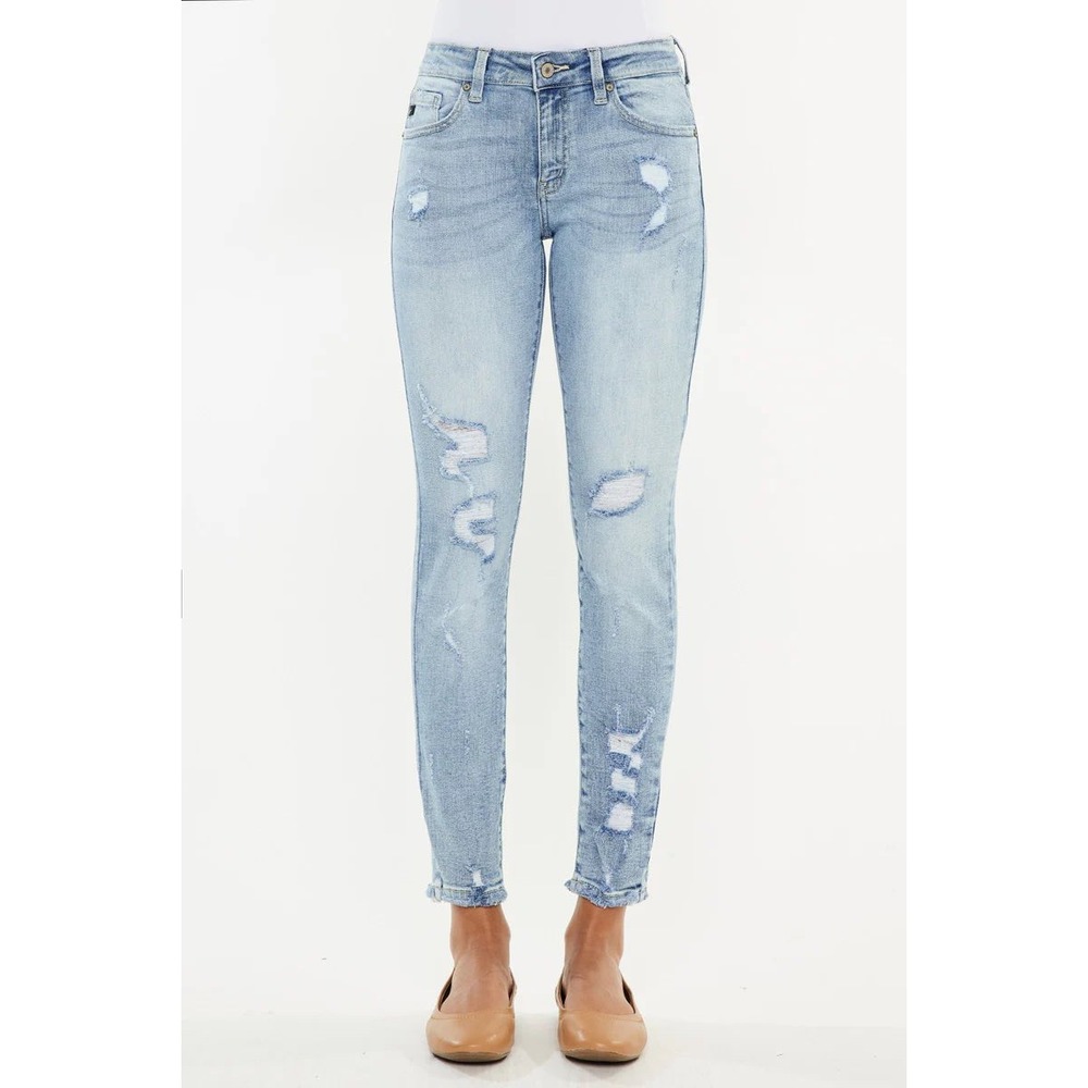 Kancan Mid Rise Ankle Skinny Ripped Light Denim Jeans Size 3/25
